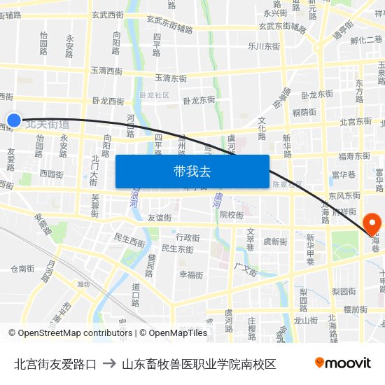 北宫街友爱路口 to 山东畜牧兽医职业学院南校区 map