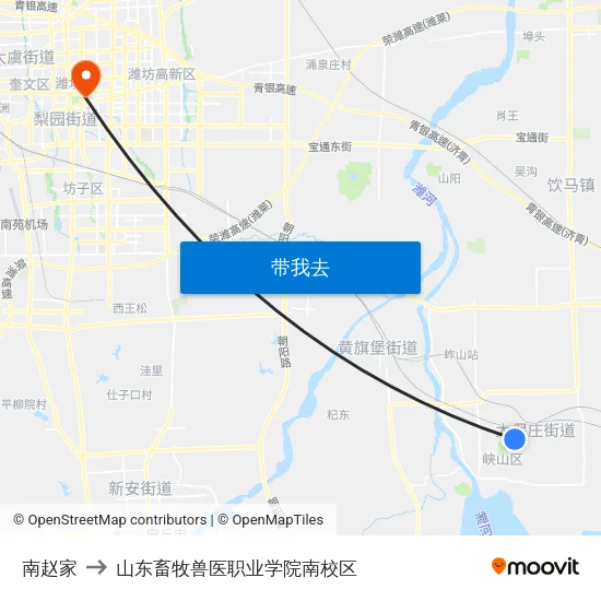南赵家 to 山东畜牧兽医职业学院南校区 map