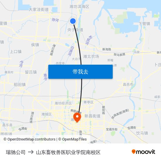 瑞驰公司 to 山东畜牧兽医职业学院南校区 map