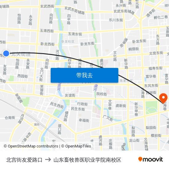 北宫街友爱路口 to 山东畜牧兽医职业学院南校区 map