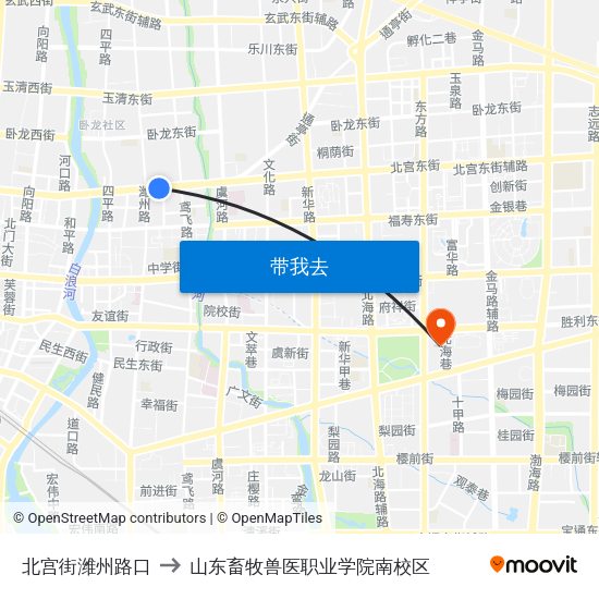 北宫街潍州路口 to 山东畜牧兽医职业学院南校区 map