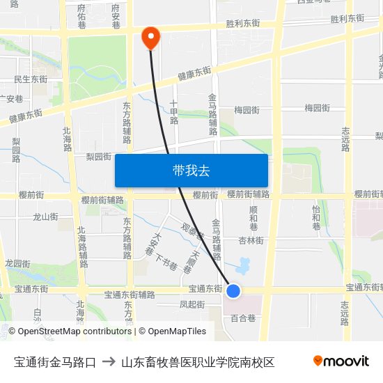 宝通街金马路口 to 山东畜牧兽医职业学院南校区 map