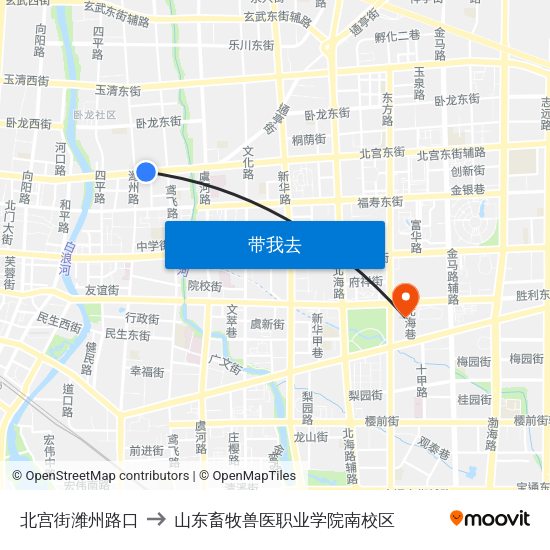 北宫街潍州路口 to 山东畜牧兽医职业学院南校区 map