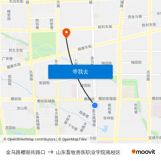 金马路樱前街路口 to 山东畜牧兽医职业学院南校区 map