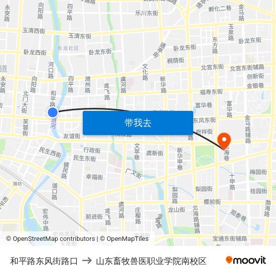 和平路东风街路口 to 山东畜牧兽医职业学院南校区 map