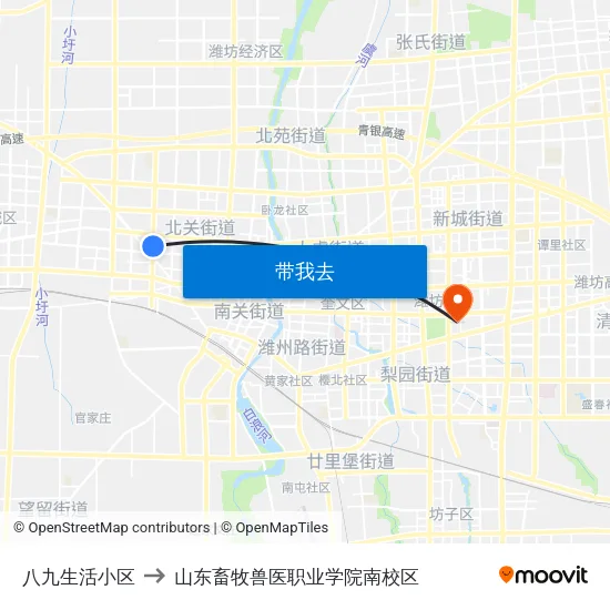 八九生活小区 to 山东畜牧兽医职业学院南校区 map