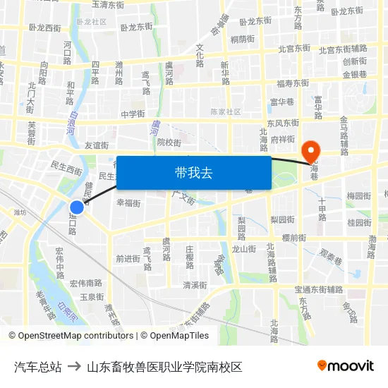 汽车总站 to 山东畜牧兽医职业学院南校区 map
