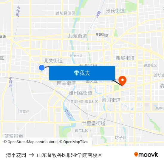 清平花园 to 山东畜牧兽医职业学院南校区 map