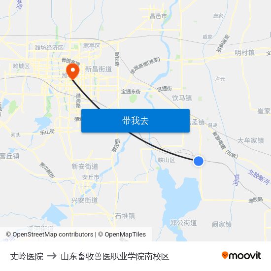 丈岭医院 to 山东畜牧兽医职业学院南校区 map