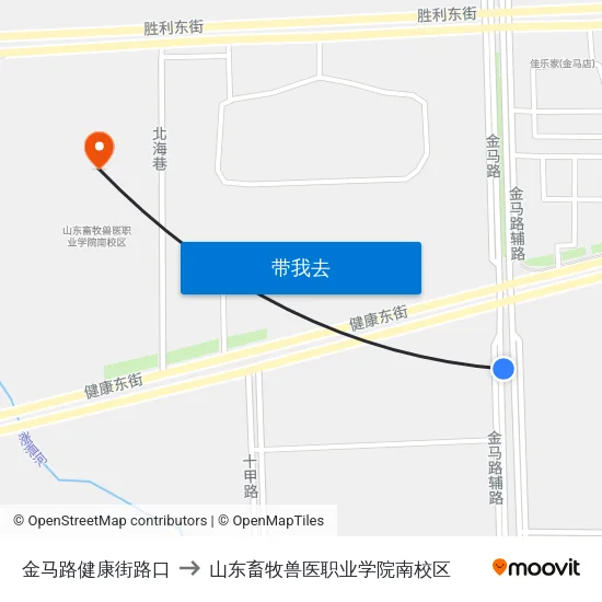 金马路健康街路口 to 山东畜牧兽医职业学院南校区 map