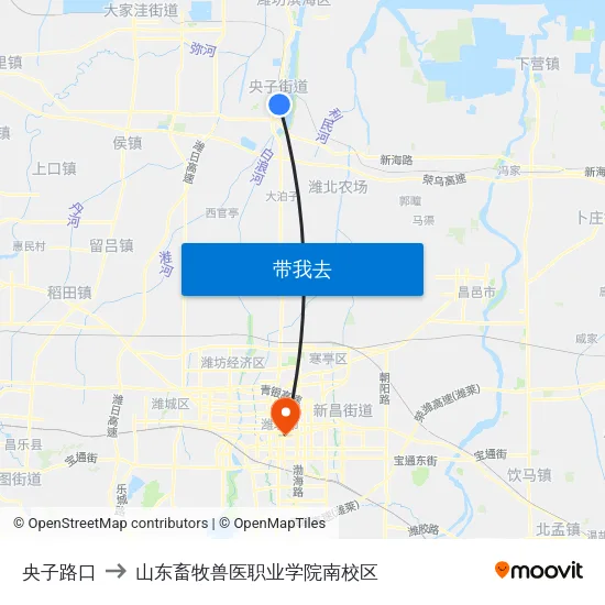 央子路口 to 山东畜牧兽医职业学院南校区 map