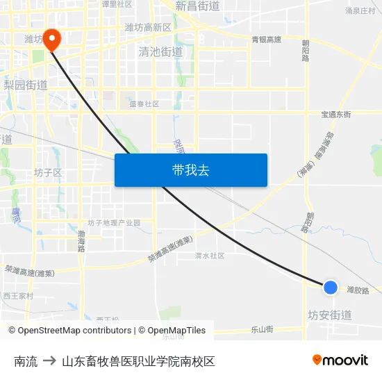 南流 to 山东畜牧兽医职业学院南校区 map