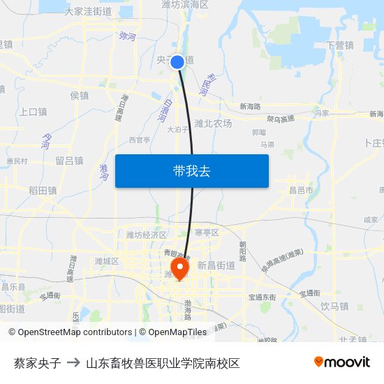 蔡家央子 to 山东畜牧兽医职业学院南校区 map