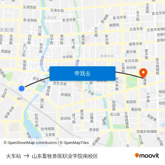 火车站 to 山东畜牧兽医职业学院南校区 map