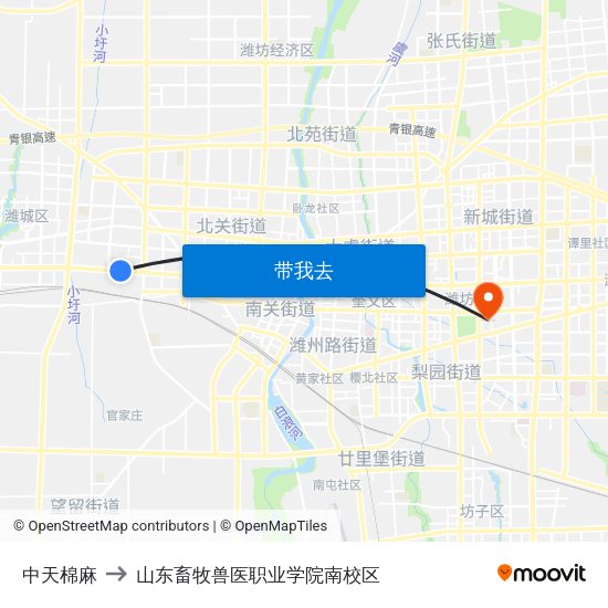 中天棉麻 to 山东畜牧兽医职业学院南校区 map