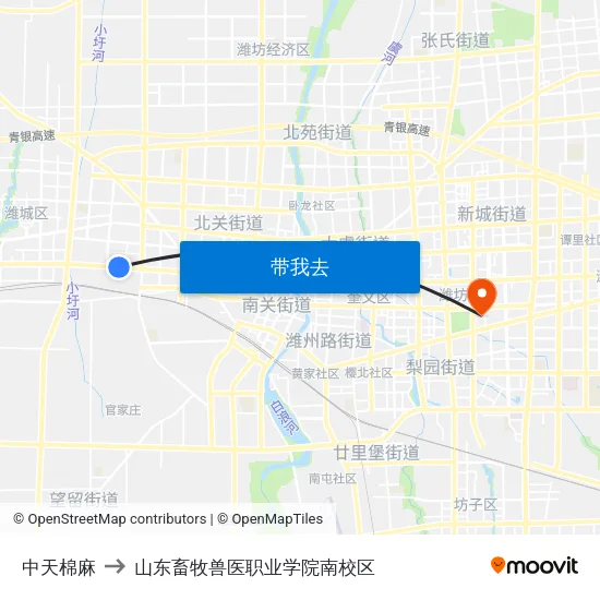 中天棉麻 to 山东畜牧兽医职业学院南校区 map