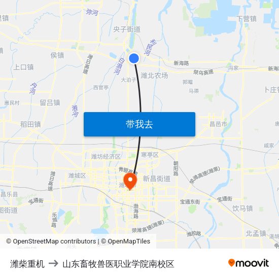 潍柴重机 to 山东畜牧兽医职业学院南校区 map