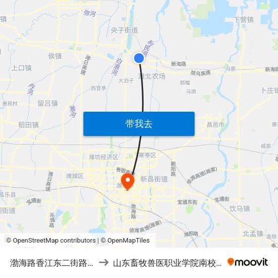 渤海路香江东二街路口 to 山东畜牧兽医职业学院南校区 map