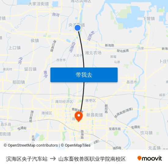 滨海区央子汽车站 to 山东畜牧兽医职业学院南校区 map