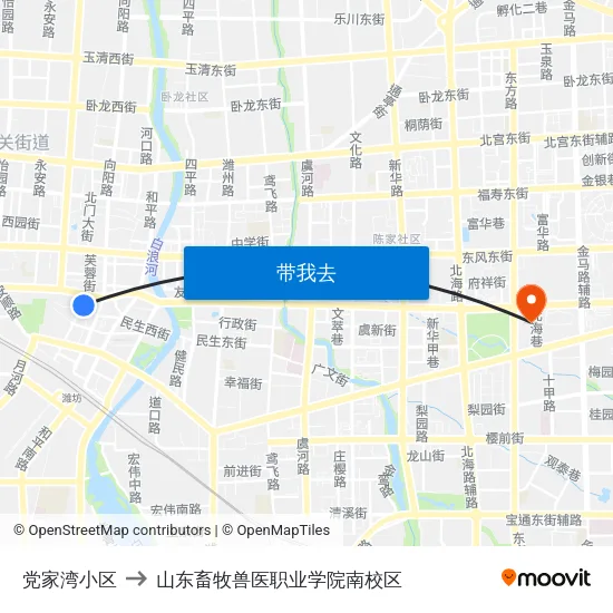 党家湾小区 to 山东畜牧兽医职业学院南校区 map