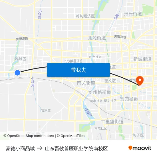 豪德小商品城 to 山东畜牧兽医职业学院南校区 map