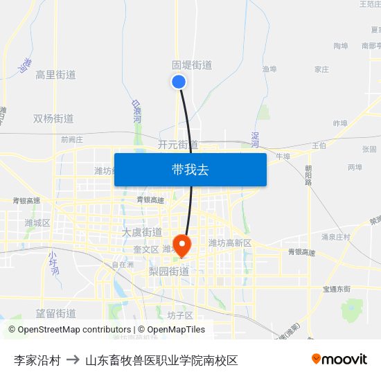 李家沿村 to 山东畜牧兽医职业学院南校区 map