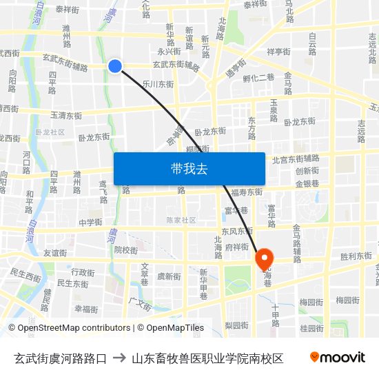 玄武街虞河路路口 to 山东畜牧兽医职业学院南校区 map