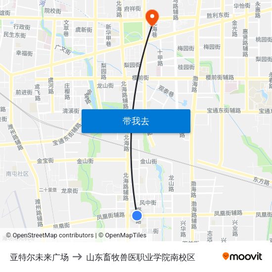 亚特尔未来广场 to 山东畜牧兽医职业学院南校区 map
