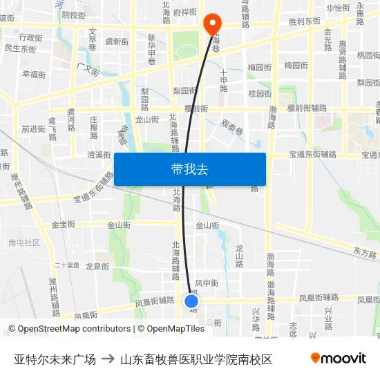 亚特尔未来广场 to 山东畜牧兽医职业学院南校区 map