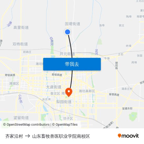齐家沿村 to 山东畜牧兽医职业学院南校区 map