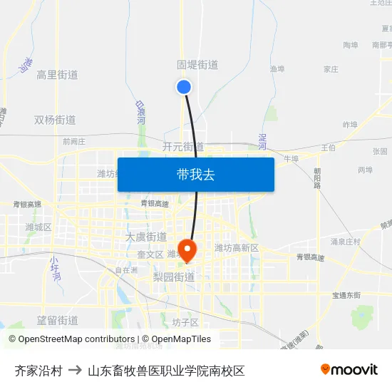 齐家沿村 to 山东畜牧兽医职业学院南校区 map