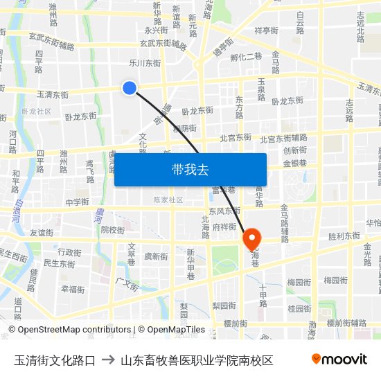 玉清街文化路口 to 山东畜牧兽医职业学院南校区 map