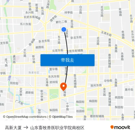 高新大厦 to 山东畜牧兽医职业学院南校区 map