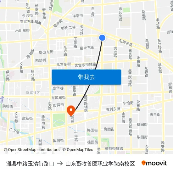 潍县中路玉清街路口 to 山东畜牧兽医职业学院南校区 map
