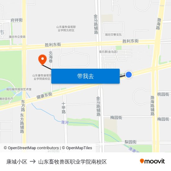 康城小区 to 山东畜牧兽医职业学院南校区 map