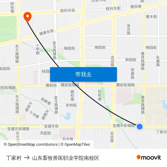 丁家村 to 山东畜牧兽医职业学院南校区 map