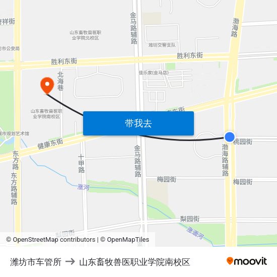潍坊市车管所 to 山东畜牧兽医职业学院南校区 map