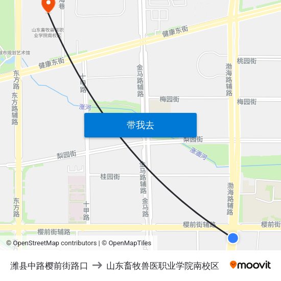 潍县中路樱前街路口 to 山东畜牧兽医职业学院南校区 map