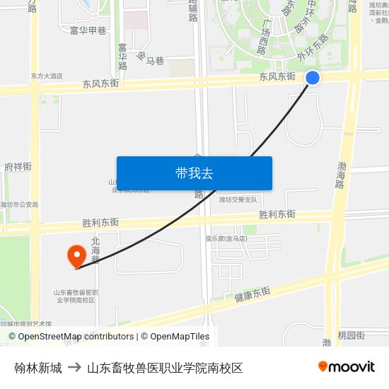 翰林新城 to 山东畜牧兽医职业学院南校区 map