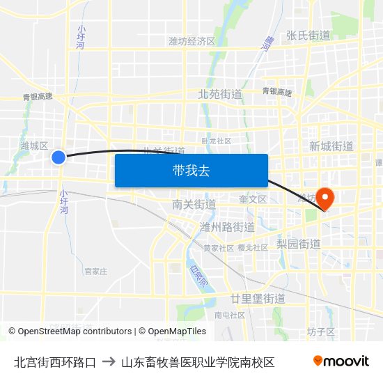 北宫街西环路口 to 山东畜牧兽医职业学院南校区 map