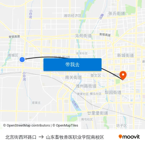 北宫街西环路口 to 山东畜牧兽医职业学院南校区 map