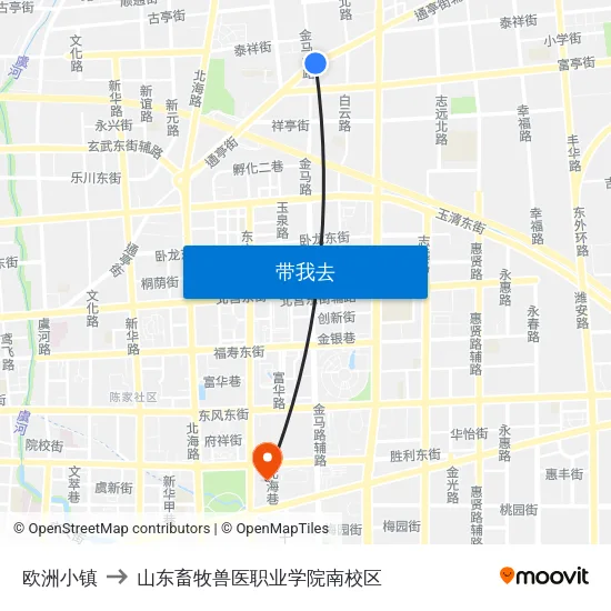 欧洲小镇 to 山东畜牧兽医职业学院南校区 map