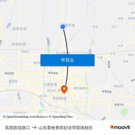 高里固堤路口 to 山东畜牧兽医职业学院南校区 map