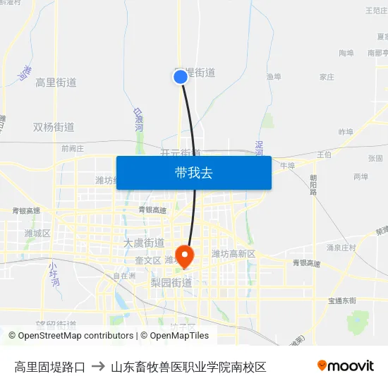 高里固堤路口 to 山东畜牧兽医职业学院南校区 map