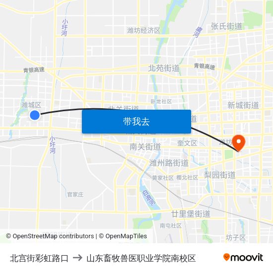北宫街彩虹路口 to 山东畜牧兽医职业学院南校区 map