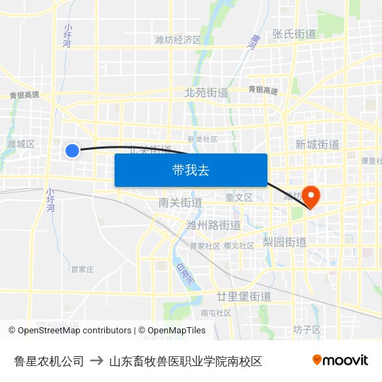 鲁星农机公司 to 山东畜牧兽医职业学院南校区 map