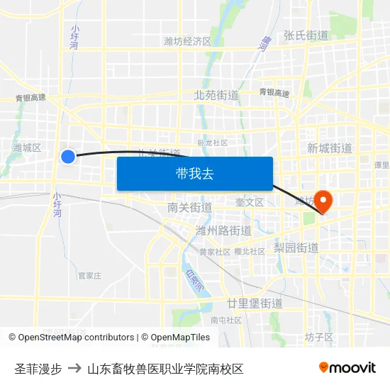 圣菲漫步 to 山东畜牧兽医职业学院南校区 map