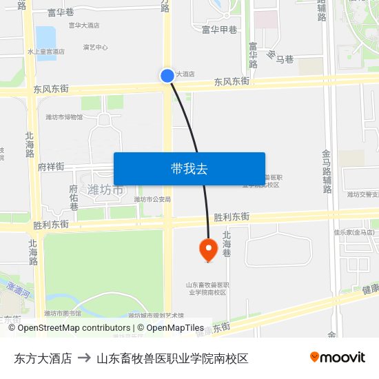 东方大酒店 to 山东畜牧兽医职业学院南校区 map