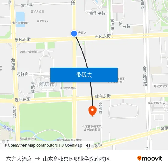 东方大酒店 to 山东畜牧兽医职业学院南校区 map