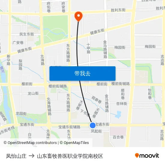 凤怡山庄 to 山东畜牧兽医职业学院南校区 map